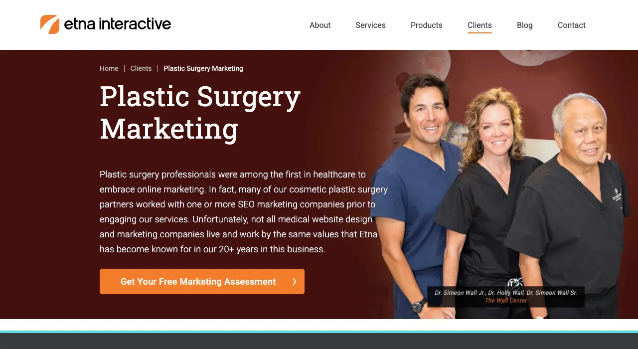Etna Interactive plastic surgery marketing page