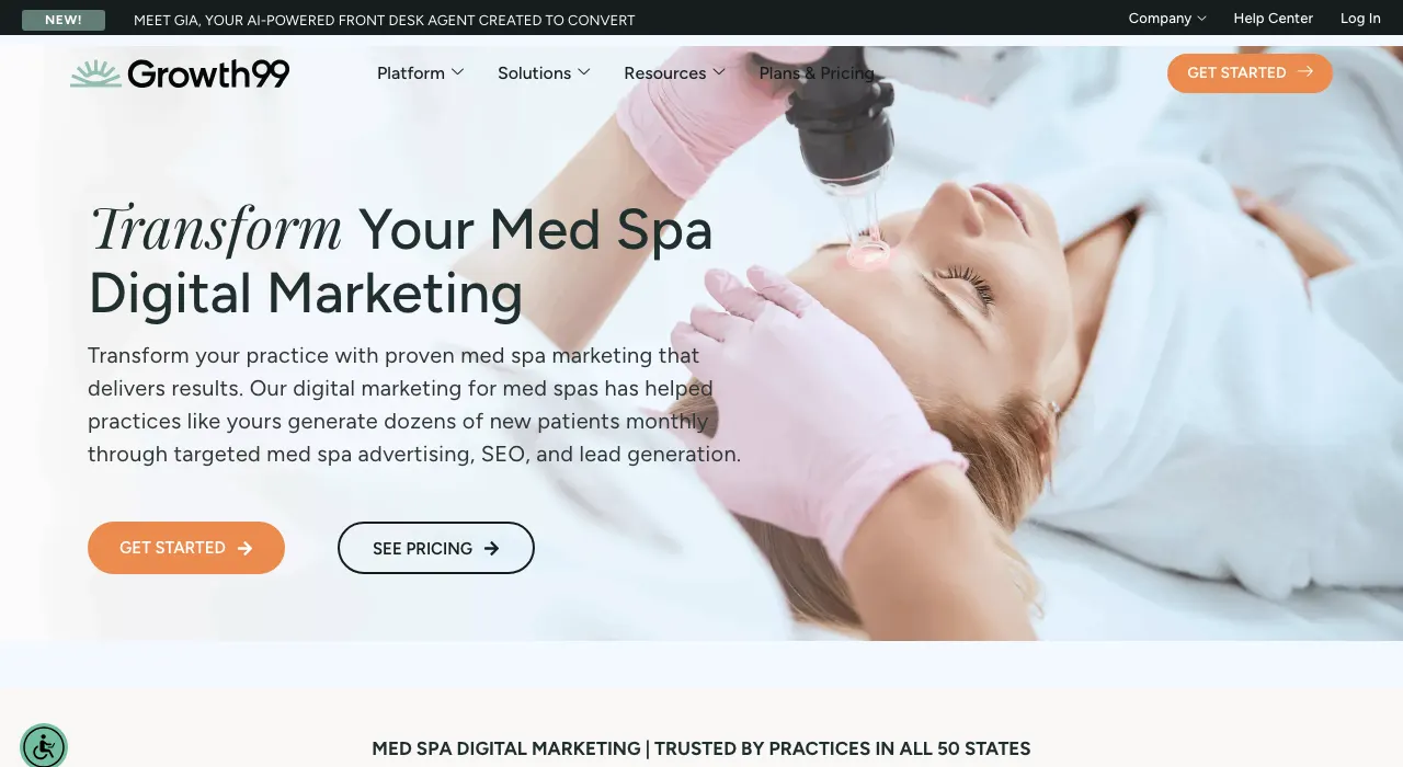 Growth99 med spa marketing page