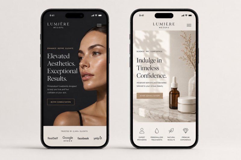Two phone screens side by side showing page variants
